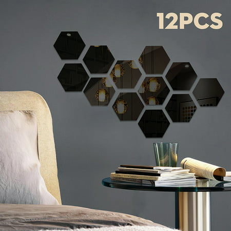 12X 3D GAirror Hexagon Vinyl Removable Wall Sticker Decal Home Decor Art DIY GA 